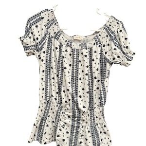 New & Next Smocked Top Floral Print Blouse Off Shoulder‎ Bohemian Medium